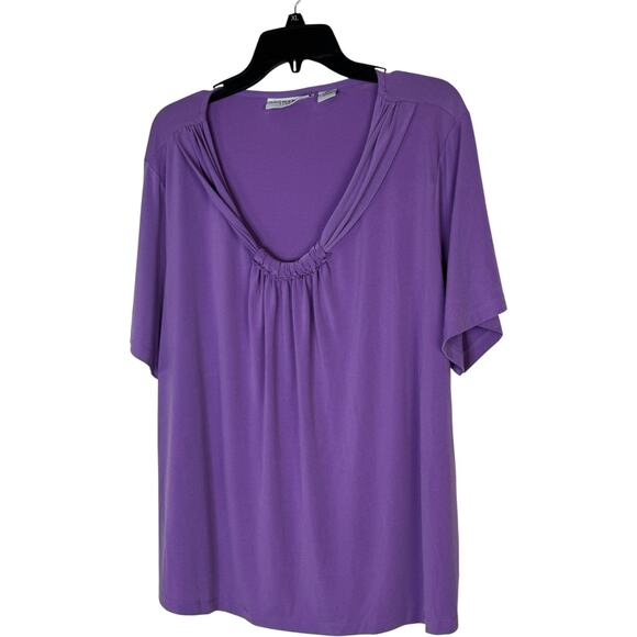 Sag Harbor Woman 3X Purple Stretch Top Ruched Neck Short Sleeve Blouse - Picture 6 of 12